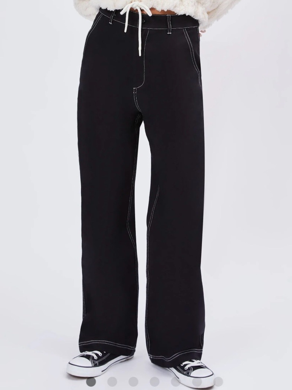 Cider Black Wide-Leg Pants Trousers White Stitching Large NWT